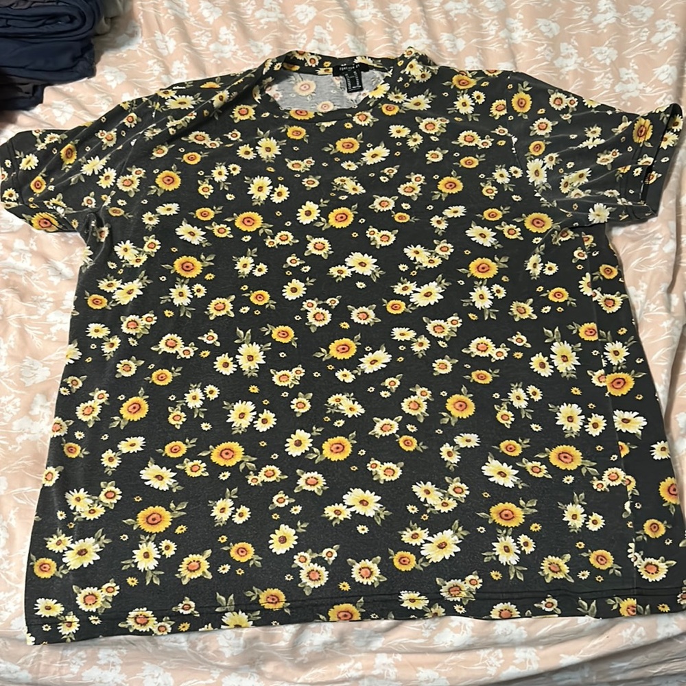 Black shirt with sunflowers